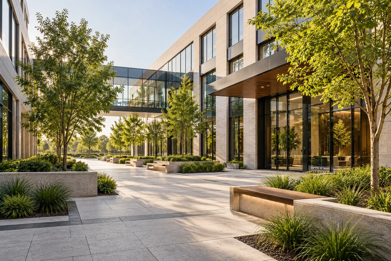Corporate campus courtyard