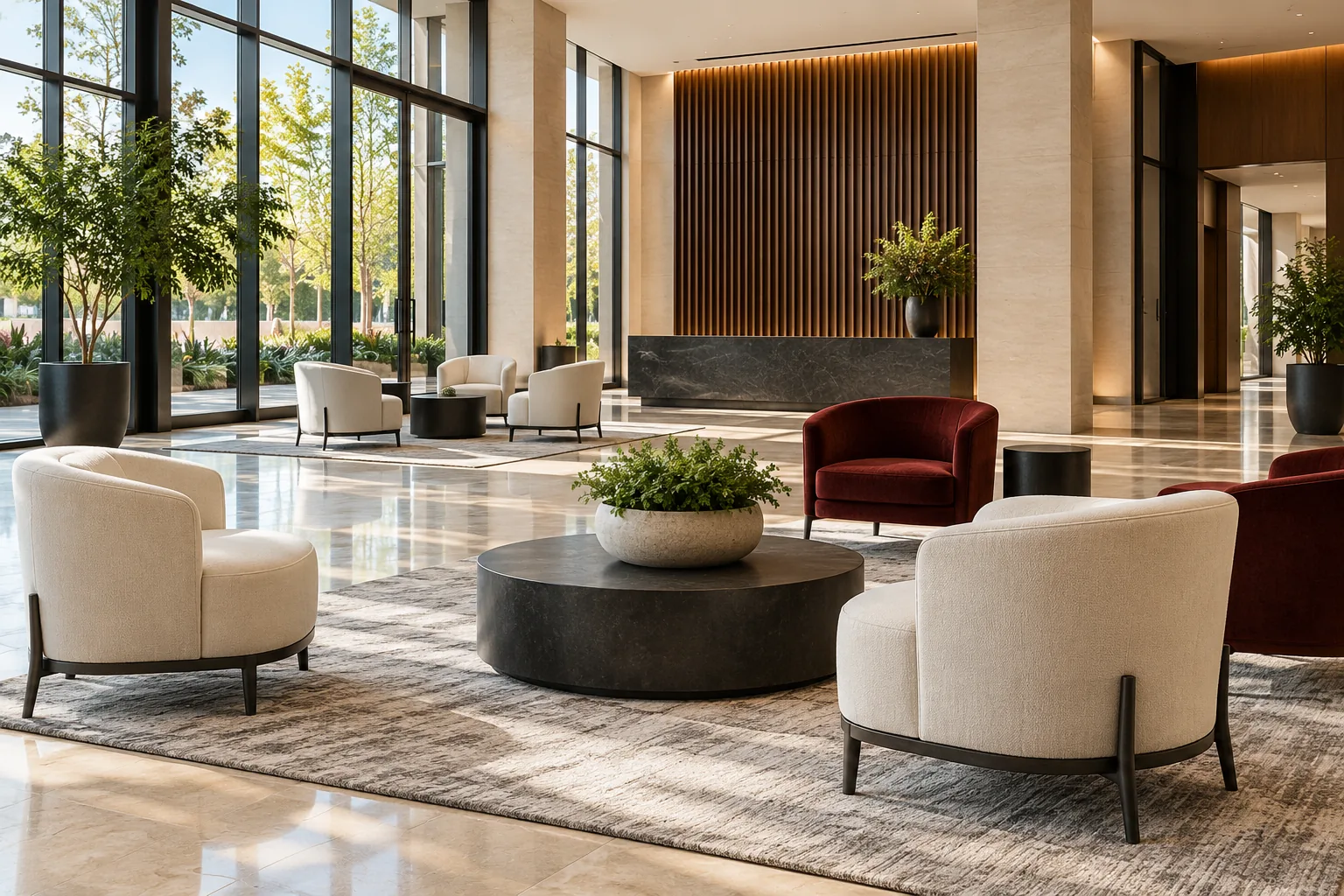 Busy building lobby
