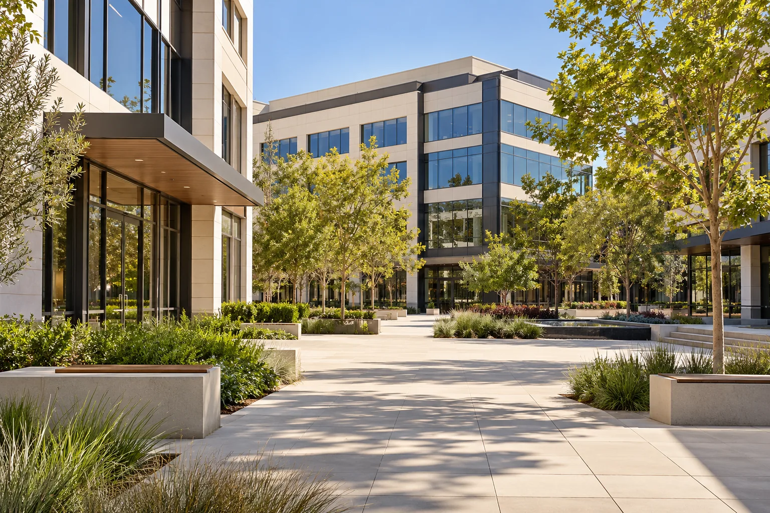 Office plaza with trees